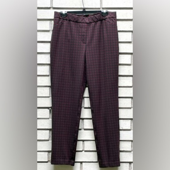 J. Jill Slim Ponte Pants Black/Dark Red Checks Elastic Waist Stretch S NWT $99 - Picture 1 of 5